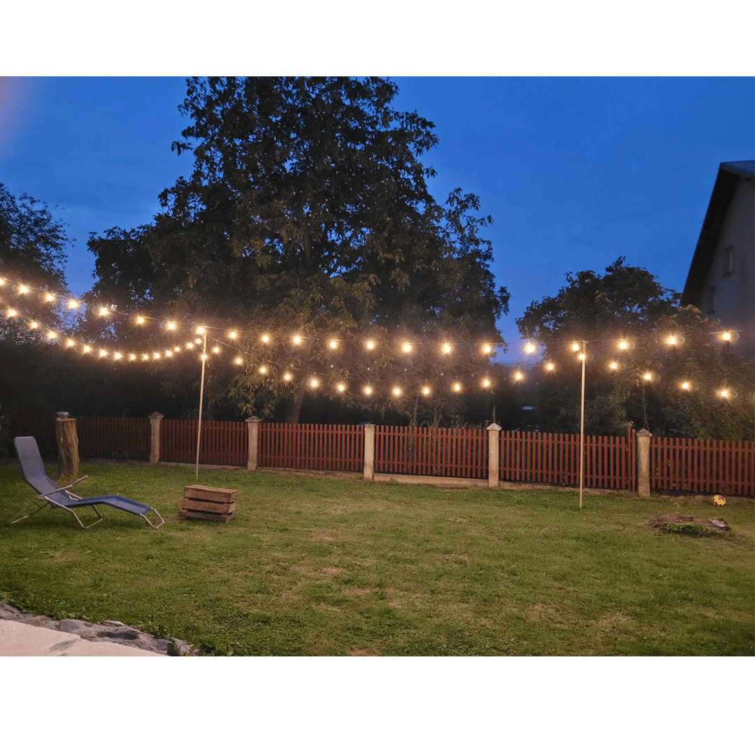 Oświetlenie zewnętrzne namiotu – girlandy ogrodowe na wesele i poprawiny Bochnia